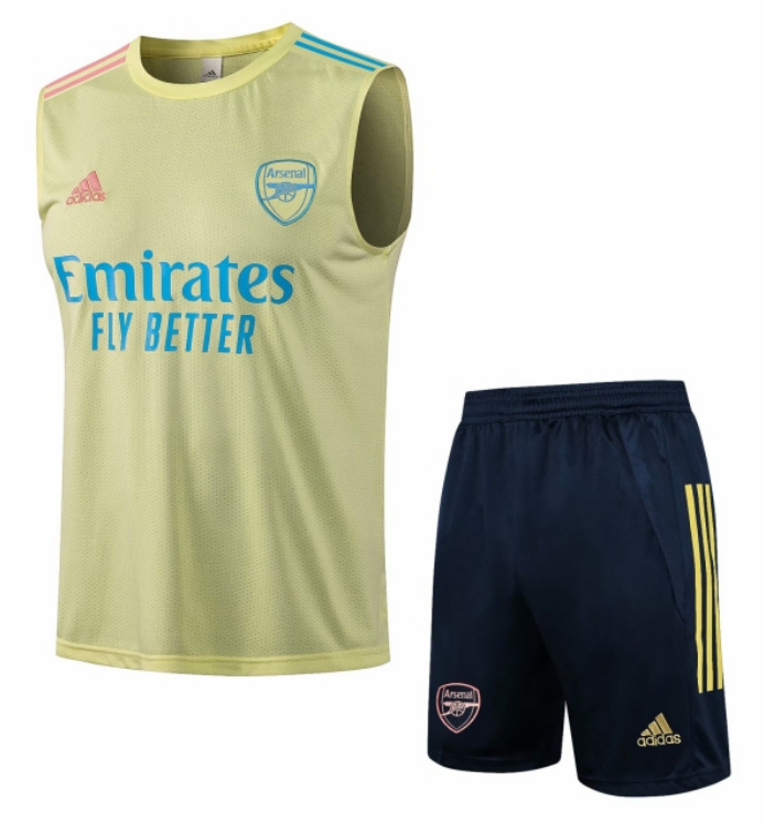 2021/22 Arsenal Yellow Training Vest Kits Soccer Shirt with Shorts